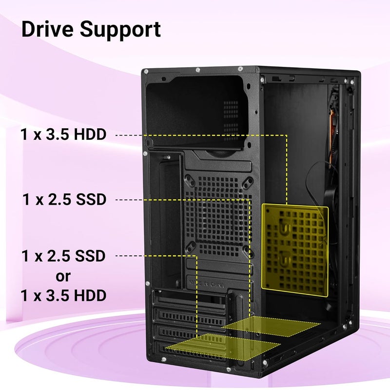 ZEBRONICS Debonair, Computer Chassis, Micro ATX/Mini ITX, USB x 2, Front Audio, Perforated Side Panel, Top-Mounted PSU - Image 4