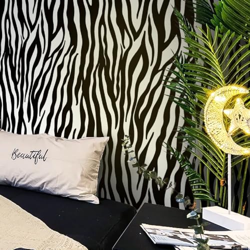 Fiula Black and White Peel and Stick Wallpaper Zebra Wallpaper 197" x 17.3" Animal Print Contact Paper Waterproof Removable Self-Adhesive Wall Paper Bathroom Bedroom - Image 1
