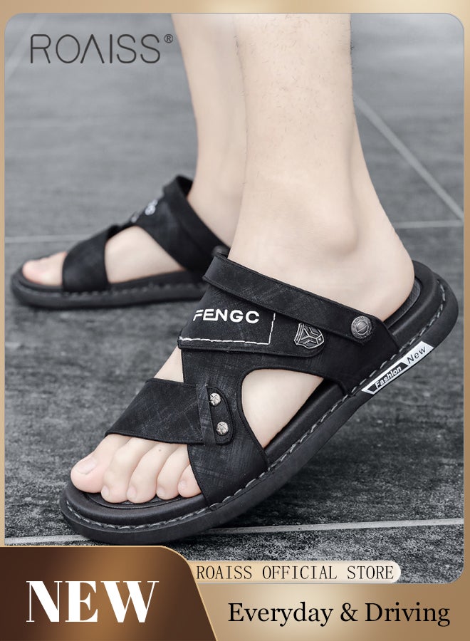roaiss Arabic Sandals with Anti-Slip Sole and Ergonomic Design, Summer Beach Sandals, Men's Criss Cross Sandals, Simple Open Toe Outdoor Slippers with Letter Pattern, Perfects for Any Casual Date, Walking, Swimming Pool, Beach or Driving - Image 1