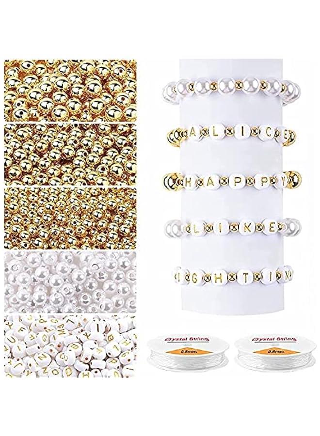 FYLX 1800 Beads Making Kit with Gold Round Beads Alphabet Beads White Pearls Beads and Elastic String for DIY Bracelet Jewelry Craft - Image 1