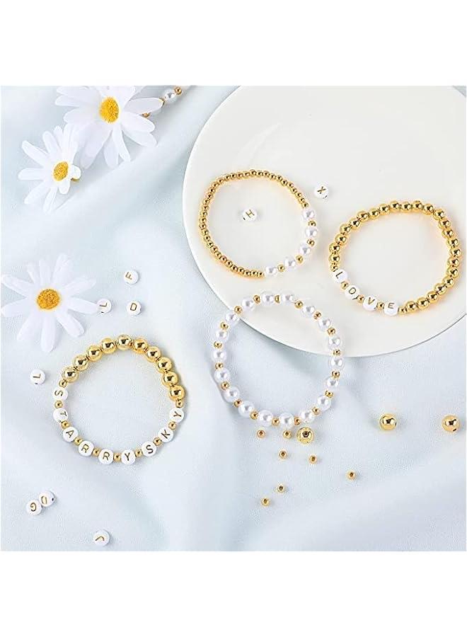 FYLX 1800 Beads Making Kit with Gold Round Beads Alphabet Beads White Pearls Beads and Elastic String for DIY Bracelet Jewelry Craft - Image 4