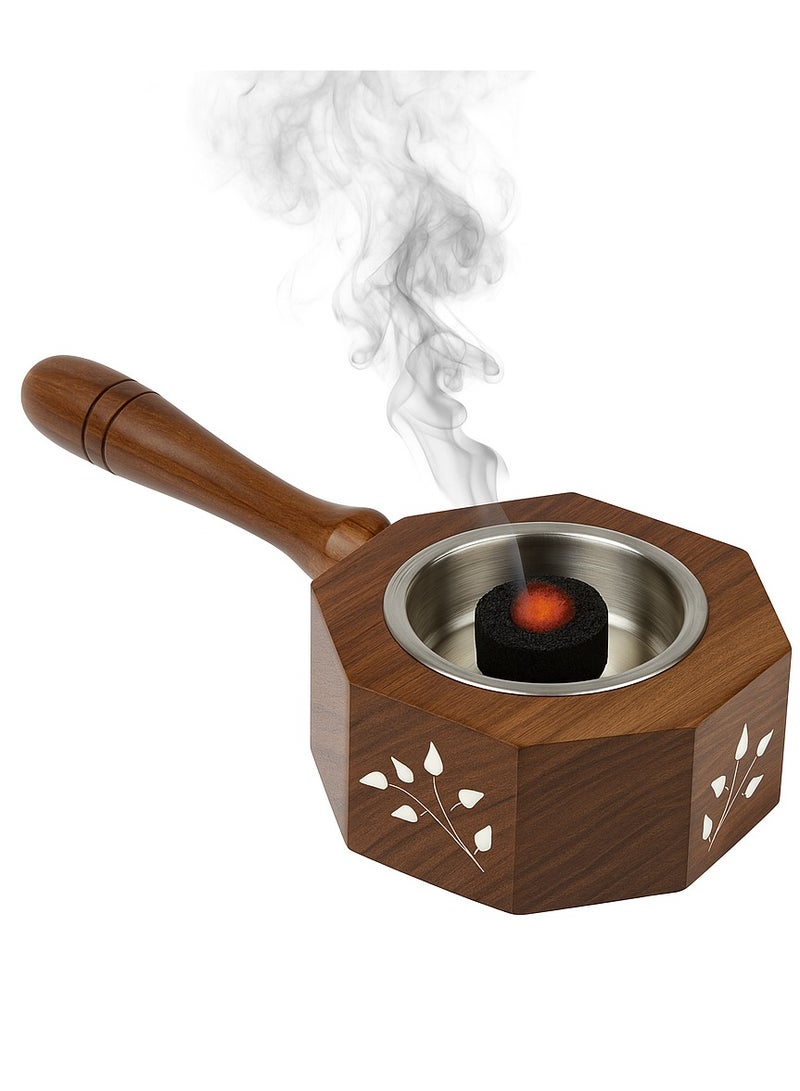 Wooden Bakhoor Incense Burner with handle Oud burner Incense Bakhoor Charcoal Burner 