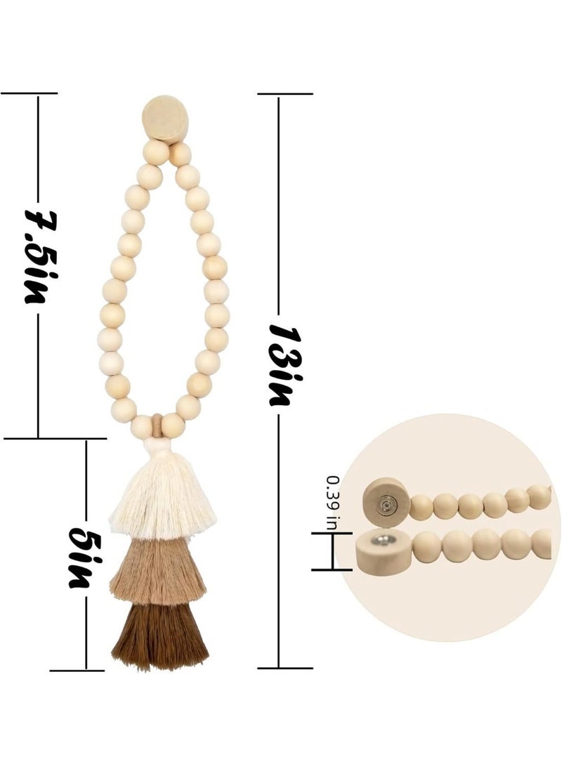 Handmade Magnetic Wooden Bead Curtain Tiebacks 2 PCS，Home Decoration Multi-Use Curtain Holdbacks, Boho Styles Curtain Decor for Home Office，Simple Elegant Magnetic Tassel Curtain Tie Backs - Image 5