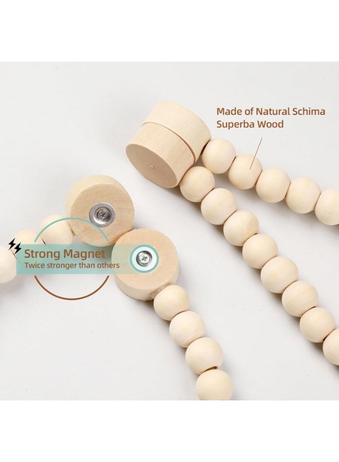 Handmade Magnetic Wooden Bead Curtain Tiebacks 2 PCS，Home Decoration Multi-Use Curtain Holdbacks, Boho Styles Curtain Decor for Home Office，Simple Elegant Magnetic Tassel Curtain Tie Backs - Image 2