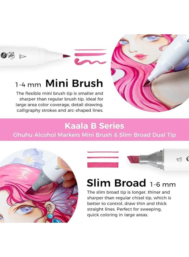 Ohuhu Alcohol Pens, 60 Colours, Slim Wide & Brush with Double Tip, Art Marker Set for Artists, Adults, Colouring, Drawing, Sketching, Highlighting, Comic Clay from the Kaala B Series - Image 5
