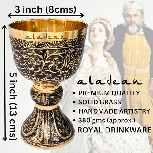 ALADEAN Vintage Chalice Medieval Goblet 1x Solid Brass Red Wine Glass Cups of Royal King Arthur Renaissance Birthday Gifts Christmas Wedding Anniversary Novelty Ceremonial Drinkware Duke Goblet - Image 3