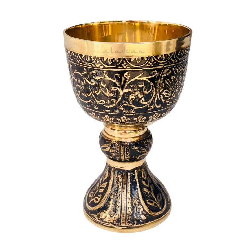 ALADEAN Vintage Chalice Medieval Goblet 1x Solid Brass Red Wine Glass Cups of Royal King Arthur Renaissance Birthday Gifts Christmas Wedding Anniversary Novelty Ceremonial Drinkware Duke Goblet - Image 2