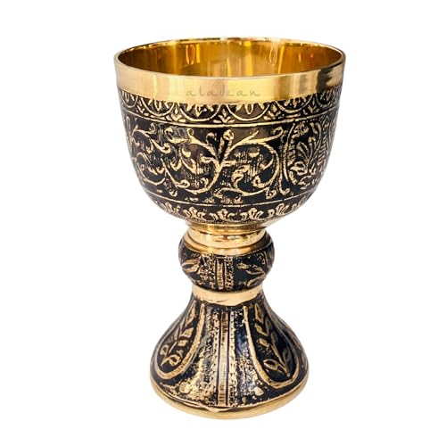 ALADEAN Vintage Chalice Medieval Goblet 1x Solid Brass Red Wine Glass Cups of Royal King Arthur Renaissance Birthday Gifts Christmas Wedding Anniversary Novelty Ceremonial Drinkware Duke Goblet - Image 1