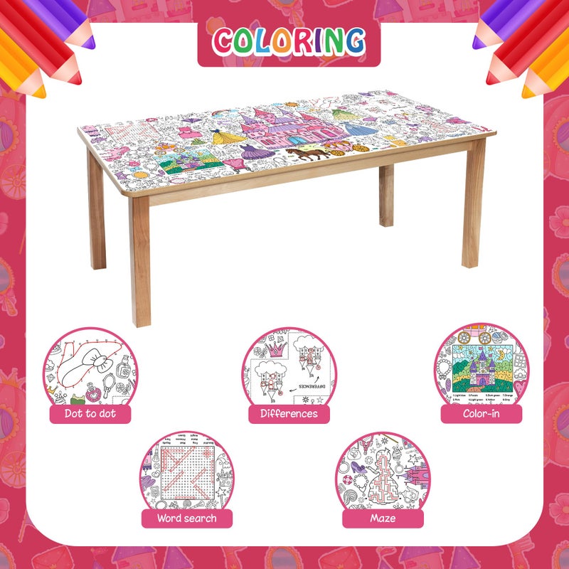 JOYGATHER Princess Coloring Tablecloth for Kids, Giant 30x72 Inch Poster with Castles, Crowns, Fairy Tale Icons, Perfect for Girls Princess Party Games, Royal Decorations, Celebration Supplies - Image 3