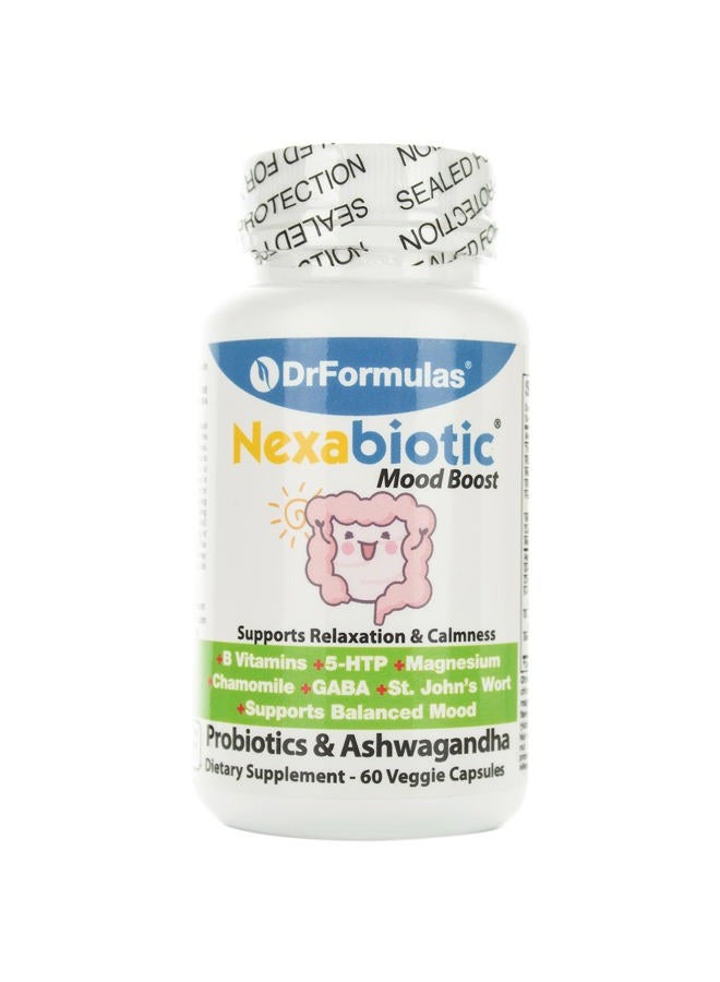 DrFormulas مكمل بروبيوتيك لتعزيز المزاج مع فيتامينات ب المركب للضغط للأطفال والنساء والرجال | مكمل نيكسا بايوتيك مع كبسولات أشواغاندا، نبتة سانت جون، غابا، مغنيسيوم للهدوء، 60 حبة - Image 1