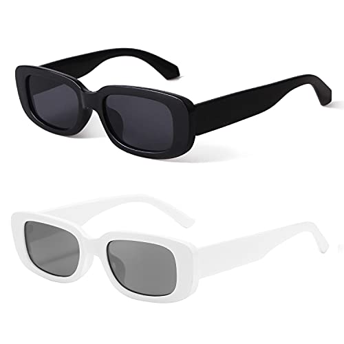 BUTABY Rectangle Sunglasses for Women Retro Driving Glasses 90’s Vintage Fashion Narrow Square Frame UV400 Protection Black & White - Image 3