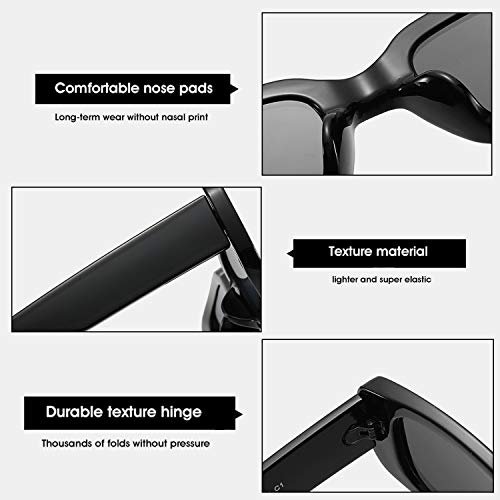 BUTABY Rectangle Sunglasses for Women Retro Driving Glasses 90’s Vintage Fashion Narrow Square Frame UV400 Protection Black & White - Image 5
