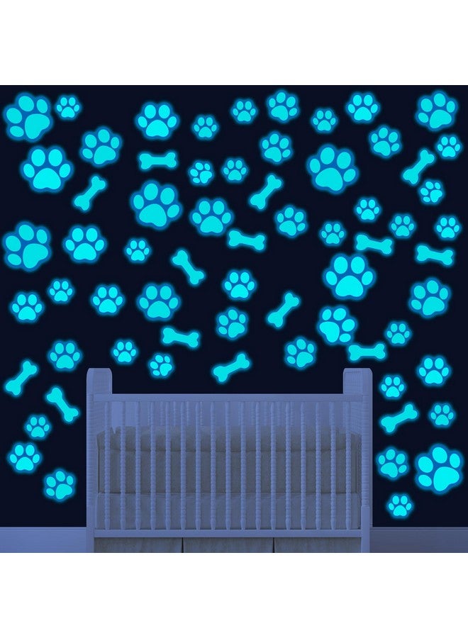 Eersida 127 Glow in The Dark Dog Paw Stickers Luminous Removable Vinyl Wall Decals for Kids Nursery Bedroom(Blue Light) - Image 1