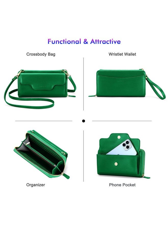 nuoku Crossbody Bags for Women, Wristlet Wallets for Women, Small Clutch Purses for Women, Cell Phone Wallet, Rfid Wallet, Dark green - Image 1