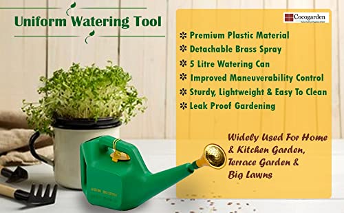 Cocogarden® Premium Watering Can for Plants with Strong Brass Sprayer(Plastic, Green, 5 litres) - Image 2