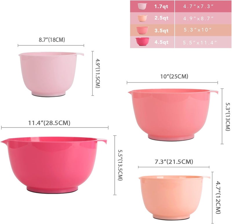 BoxedHome Classic Mixing Bowl Set, BPA Free Plastic, Microwave and Dishwasher Safe (Set of 4, Pink), 4.5 quarts - Image 2