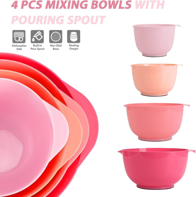 BoxedHome Classic Mixing Bowl Set, BPA Free Plastic, Microwave and Dishwasher Safe (Set of 4, Pink), 4.5 quarts - Image 3