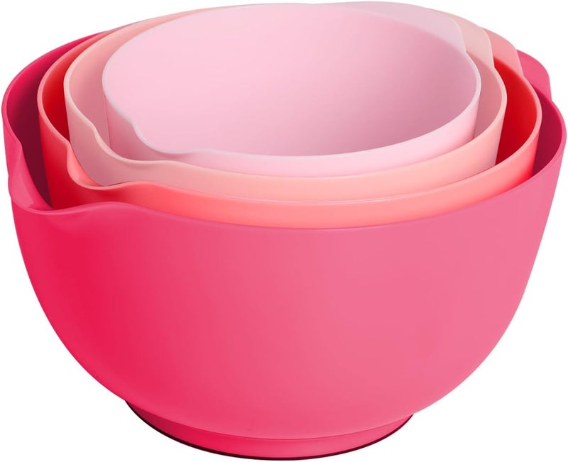 BoxedHome Classic Mixing Bowl Set, BPA Free Plastic, Microwave and Dishwasher Safe (Set of 4, Pink), 4.5 quarts - Image 1