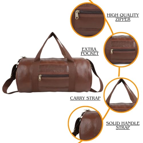 True Indian 20L Leather Gym Duffle Bag for Men & Women | Adjustable Shoulder Gym Bag | Unisex Gym Bag | Duffle Bag for Gym, Sports, Training, Workout & Fitness Bag (Brown) - Image 3
