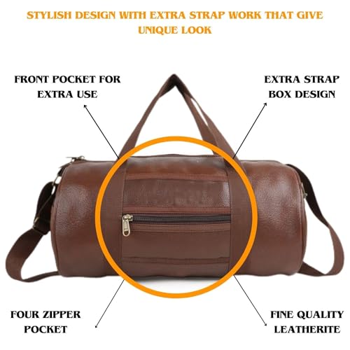 True Indian 20L Leather Gym Duffle Bag for Men & Women | Adjustable Shoulder Gym Bag | Unisex Gym Bag | Duffle Bag for Gym, Sports, Training, Workout & Fitness Bag (Brown) - Image 5