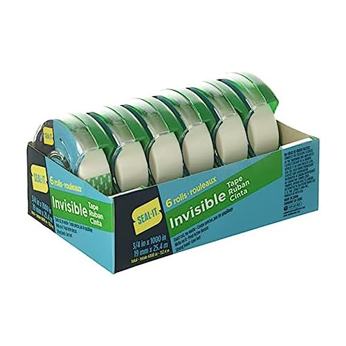 Seal-It Invisible Stationery Tape 3/4 x 1000 Inches On Press N' Cut Dispenser, Pack of 6 Total 6000 Inches, White (62452) - Image 1