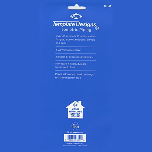 ALVIN TD1143, Isometric Piping Template, Design Tool for Students and Professionals Size: 8.5" x 5.25" x .03" - Image 2