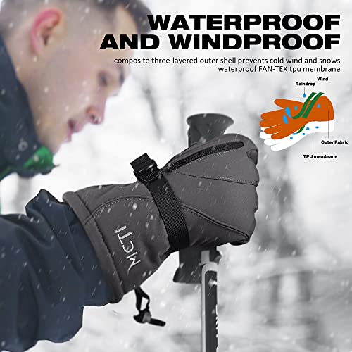 MCTi Waterproof Mens Ski Gloves Winter Warm 3M Thinsulate Snowboard Snowmobile Cold Weather Gloves Grey Medium - Image 3