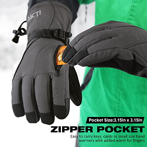 MCTi Waterproof Mens Ski Gloves Winter Warm 3M Thinsulate Snowboard Snowmobile Cold Weather Gloves Grey Medium - Image 4