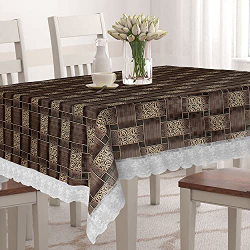 Star Weaves PVC Center Table Cover - Waterproof & Dustproof 4 Seater Table Cover With Lace 40x60 Inches KUM40 - Image 1