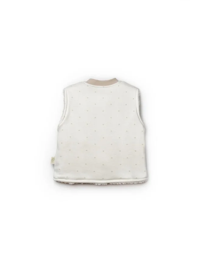 Magu Organic Cotton Plush-Lined Sleeveless Baby Vest with Sunglasses-Wearing Teddy Bear Design.