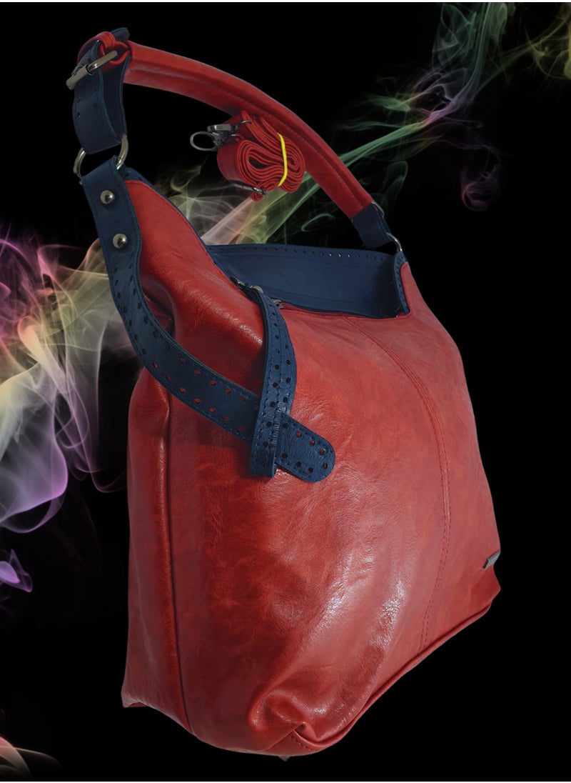 TO FASHION - TO 3007 LEATHER WOMEN’S TOP HANDLE BAG, SHOULDER BAG, CROSS BODY BAG WITH DETACHABLE STRAP, MODERN AND ELEGANT DESIGN, DIMENSIONS 34*32*15 CM RED A - Image 1