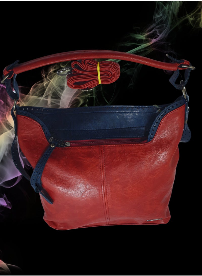 TO FASHION - TO 3007 LEATHER WOMEN’S TOP HANDLE BAG, SHOULDER BAG, CROSS BODY BAG WITH DETACHABLE STRAP, MODERN AND ELEGANT DESIGN, DIMENSIONS 34*32*15 CM RED A - Image 1