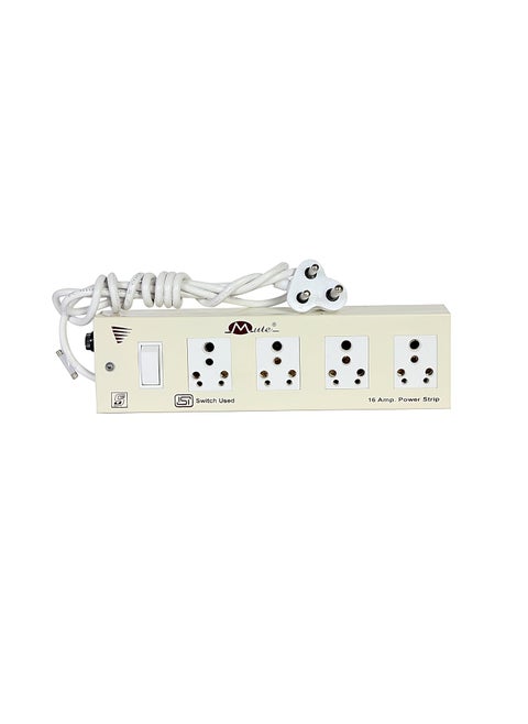 Mute Power Extension Strip 4 Socket I ISI Switch 3 Core Copper Lead 22 Meters 15 Amp Surge Protector Power Strip 4 Socket 1 Switch Ivory