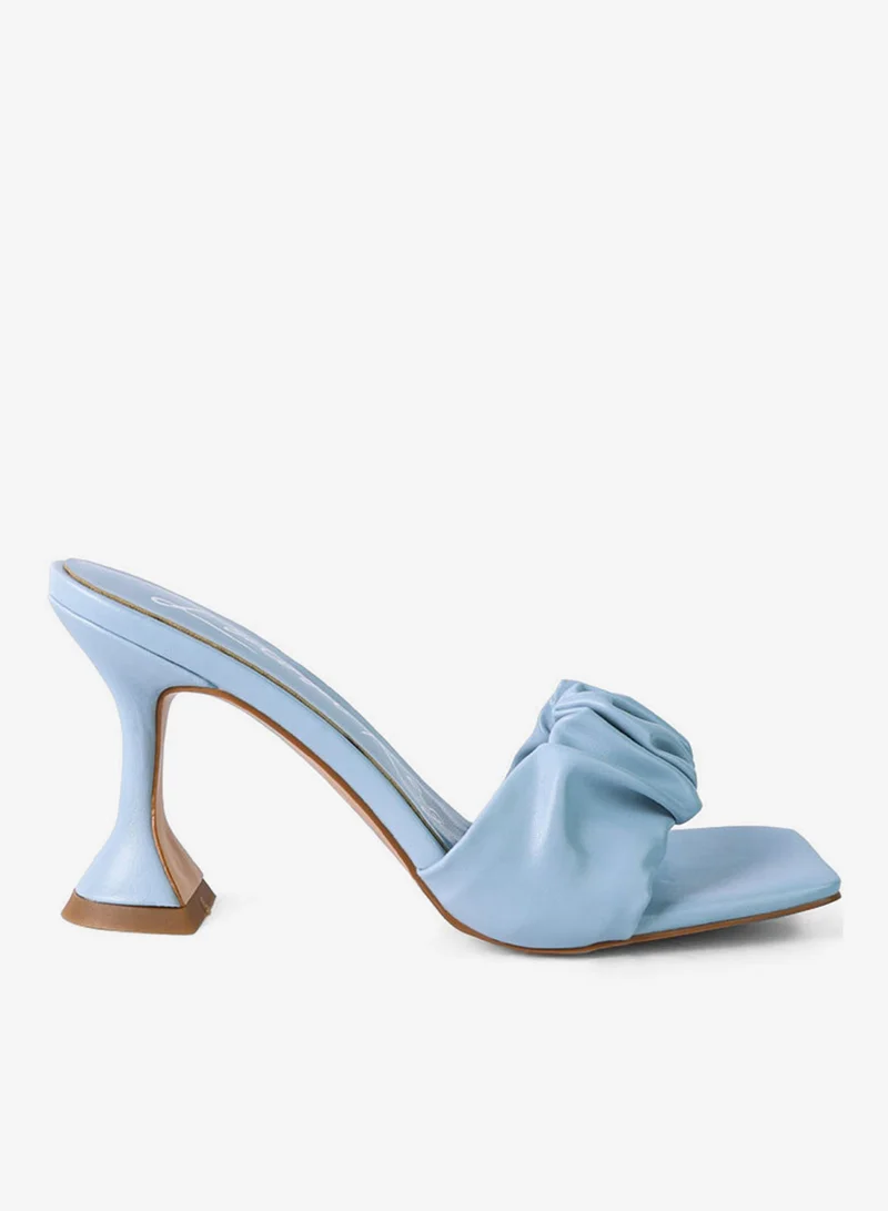 Blue Spool Heeled Ruched Sandals