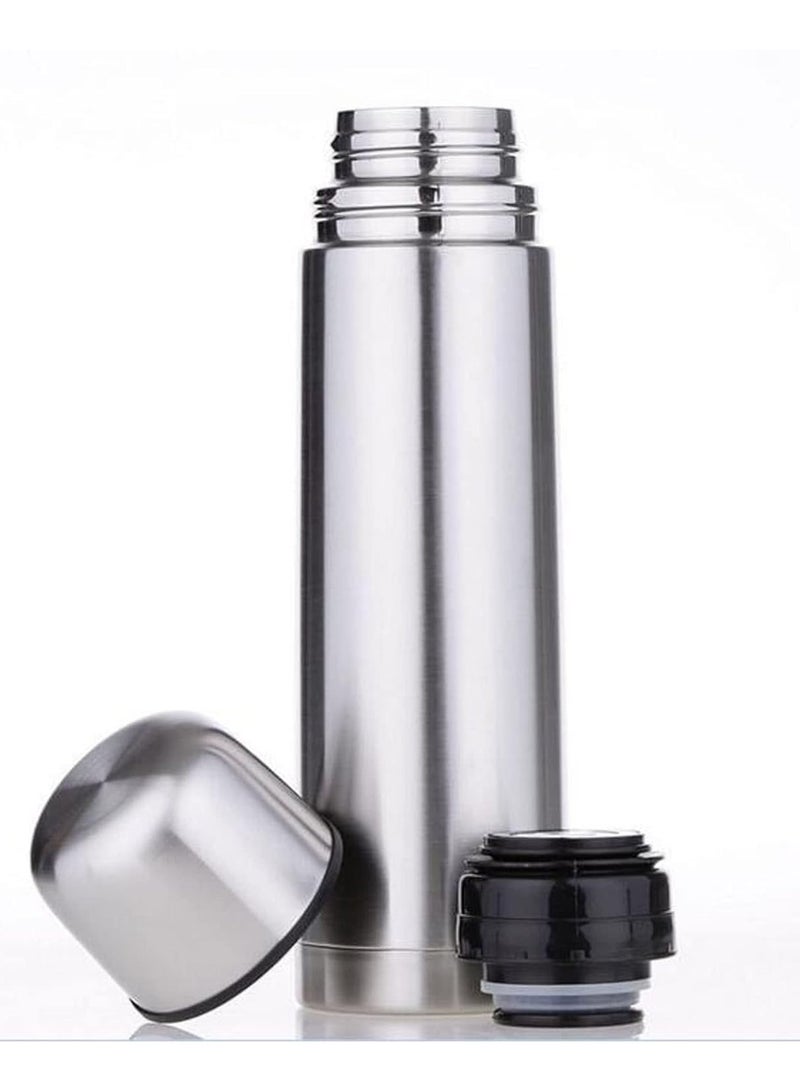 Water Flask, Double Walled Vacuum Insulated Thermos 1l, Leakproof 24 Hours Hot and Cold Water Bottle, Durable Stainless-Steel Interior and Exterior, Silver  - Image 1