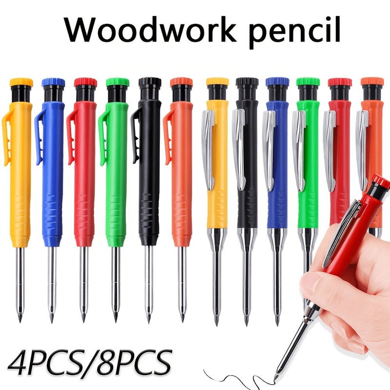 مجموعة أقلام الرسم الخشبية الاحترافية 8 أقلام نجار بمشبك بلاستيكي أزرق لوضع علامات DIY والثقوب العميقة والرسم المعماري - Image 1
