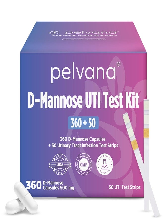 Pelvana D-Mannose UTI Kit for Women – UTI Test Strips & D-Mannose Supplement, At-Home Testing, Maintains Healthy Urinary Tract Balance, Flushes Impurities – 3 Bottles (120 Capsules + 50 Test Strips - Image 1
