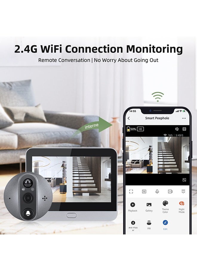 Tuya App Smart 1080P WiFi Doorbell Camera - 5000mAh Battery  Night Vision, Wireless Security with Digital Viewer App (Peephole Installation)