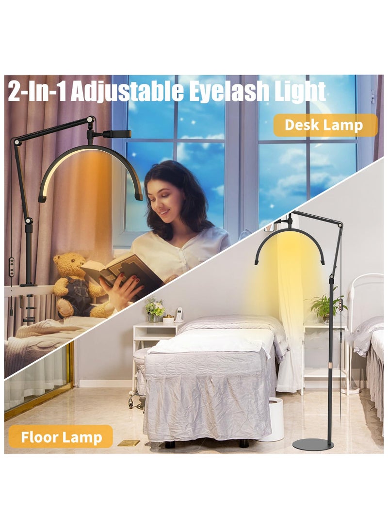 شو وو مصباح مكتب أرضي LED قابل للتعديل 2 في 1 3 ألوان، مع حامل هاتف ومشبك مكتب، ضوء رموش لوصلات الرموش، ضوء نصف قمر لأخصائيي الوجه، تكنولوجيا الأظافر، إضاءة الوشم، أسود جميل 30.48 × 30.48 × 8.89 سم  - Image 4