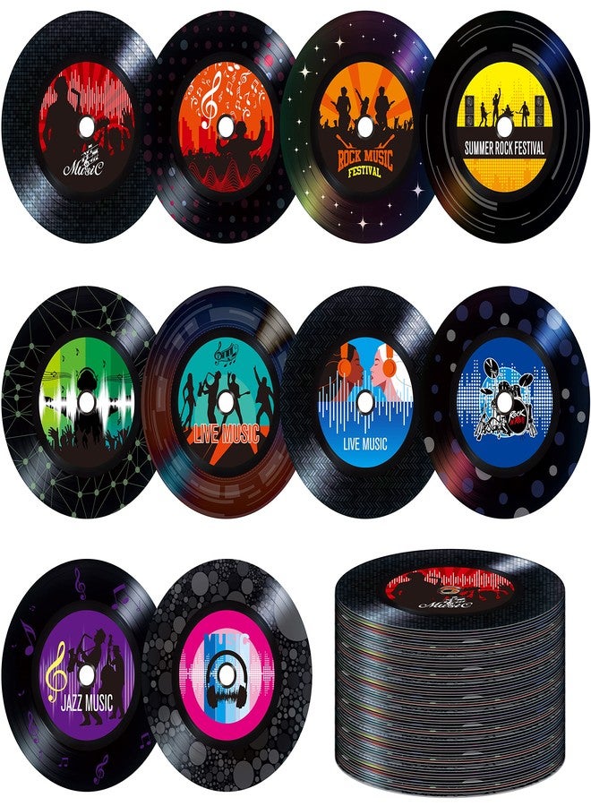 Gethelud 60 Pieces Record Bulletin Board Cutouts, 10 Designs Bulletin Board Decoration, Erasable with PET Film, Jazz Rock Music, Project Decoration, Party Supplies for Whiteboard, Party Favors (15cm Diameter) - Image 1