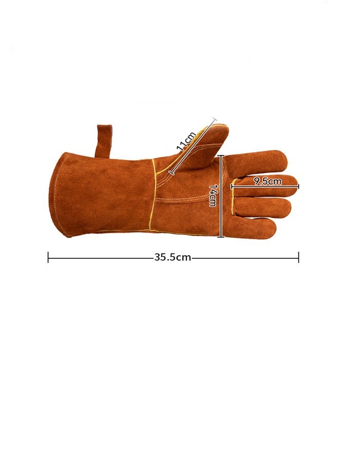 general Oven Gloves Cowhide Insulation High Temperature Resistance Long Outdoor Picnic Camping Barbecue Oil-proof and Anti-scald Gloves - Image 3