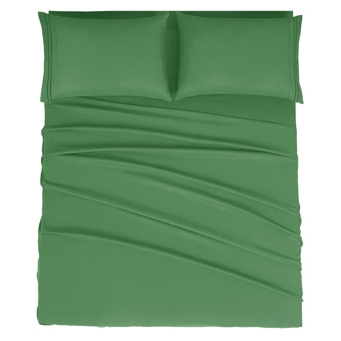 QUEEN SIZE SHEET SET HOTEL LUXURY 1800 BEDDING SHEETS PILLOWCASES DEEP POCKET FITTED SHEET SOFT BREATHABLE WRINKLE FADE RESISTANT 4 PIECE QUEEN CALLA GREEN