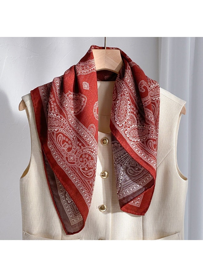 Handmade Silk & Wool Scarf, Red Paisley Floral Print Pattern