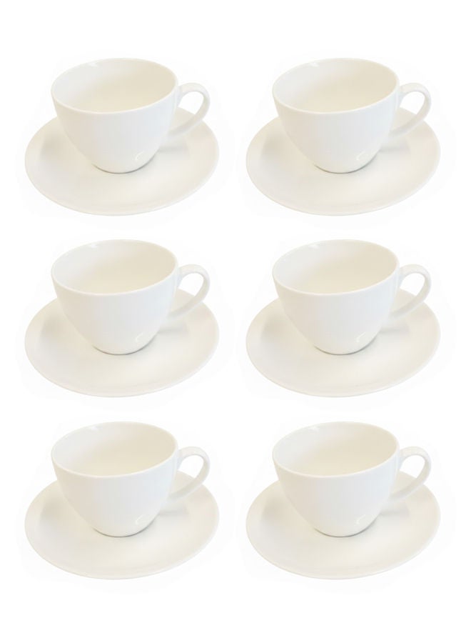 REEM 12-Piece Porcelain Tea Cup & Saucer Set 220ML White, Set for 6 People - Image 1