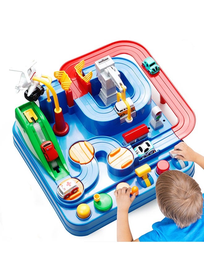 Car Race Track for Kids Ages 4-8, Kids Car Toys for 3 Year Old Boys, Race Track for Toddlers 1-3, City Set with 3 Small Cars and Helicopter, Educational Birthday Gifts - Image 1
