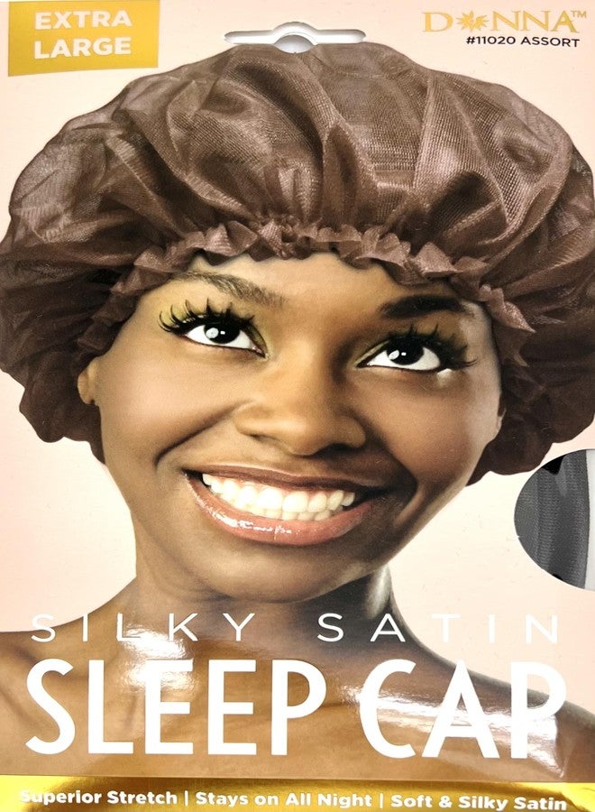 قبعة نوم دونا النهارية والليلية، قبعة استحمام ناعمة من الساتان للنساء، قطعة واحدة، شريط مطاطي، مقاس كبير جدًا، لون بني، قبعة نوم من الساتان.