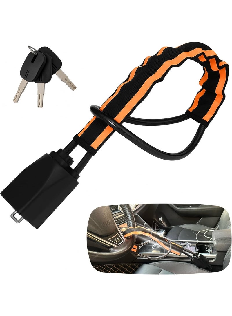 Soofam Reflective Stripe Steering Wheel Lock,Seat Belt Lock,Car Anti-Theft Lock Device,Wheel Locks Suitable for Cars SUV Golf Cart Trucks with 3 Keys,(Yellow) - Image 1