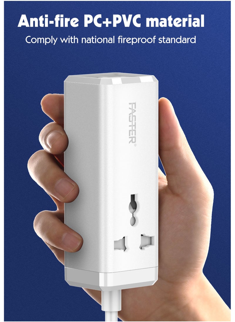 Faster - 65W Power Extension Cord with 2 USB C PD 65W and 2 USB A 60W  QC Fast Charging Adapter,1 Way Universal Plug Socket Outlet,TypeC Quick Charging Surge Protector UK Plug 2M Cable for All Smart Phones - Image 1