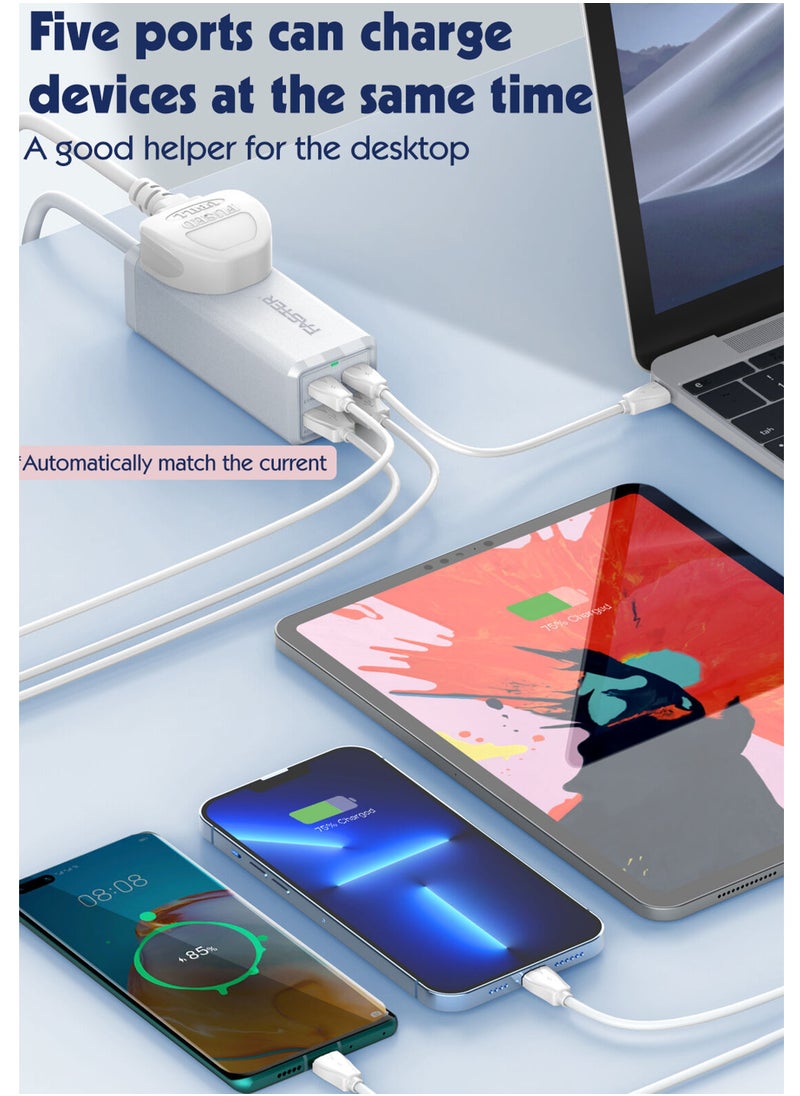 Faster - 65W Power Extension Cord with 2 USB C PD 65W and 2 USB A 60W  QC Fast Charging Adapter,1 Way Universal Plug Socket Outlet,TypeC Quick Charging Surge Protector UK Plug 2M Cable for All Smart Phones - Image 1