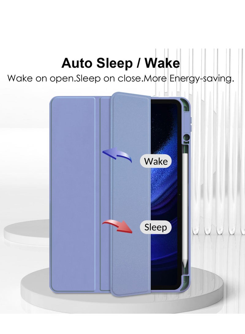 Case Compatible With Xiaomi Pad 6/6 Pro 11 Inch 2023 with Pencil Holder Clear Transparent Back Shell Slim Stand Shockproof Tablet Cover Auto Wake/Sleep (Lavender) - Image 2